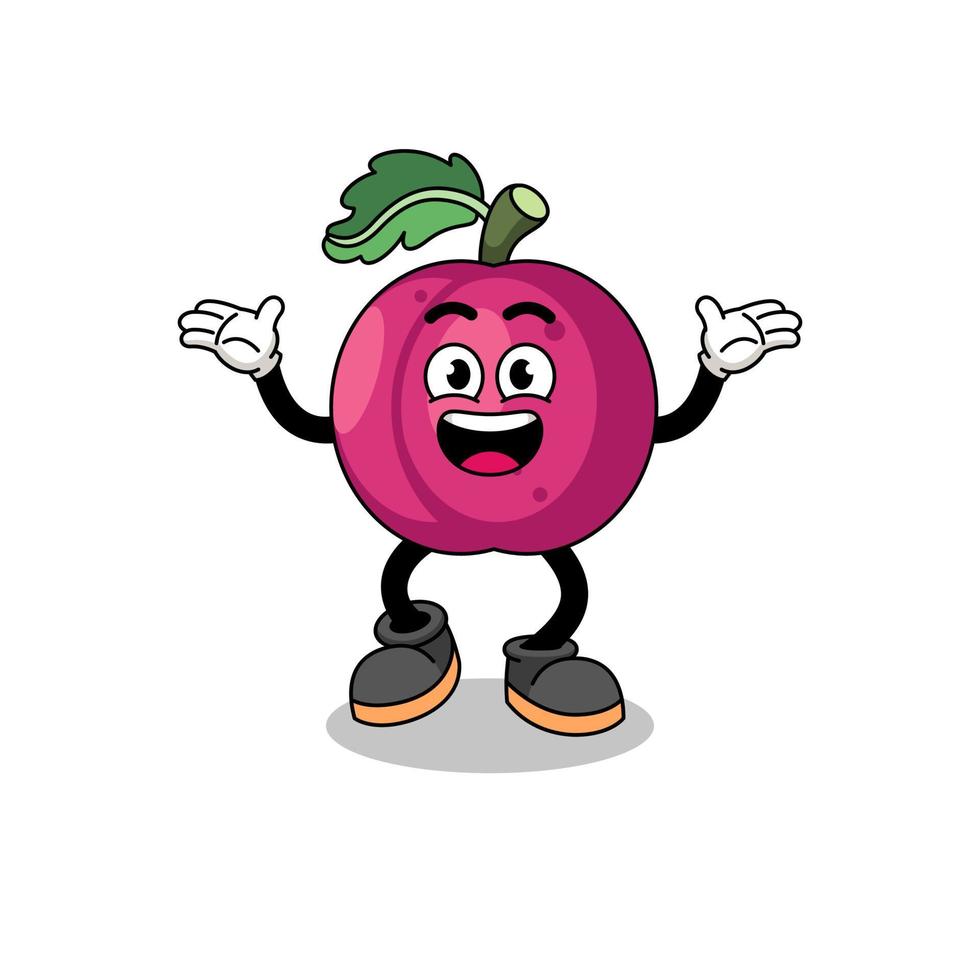 plum fruit cartoon searching with happy gesture vector