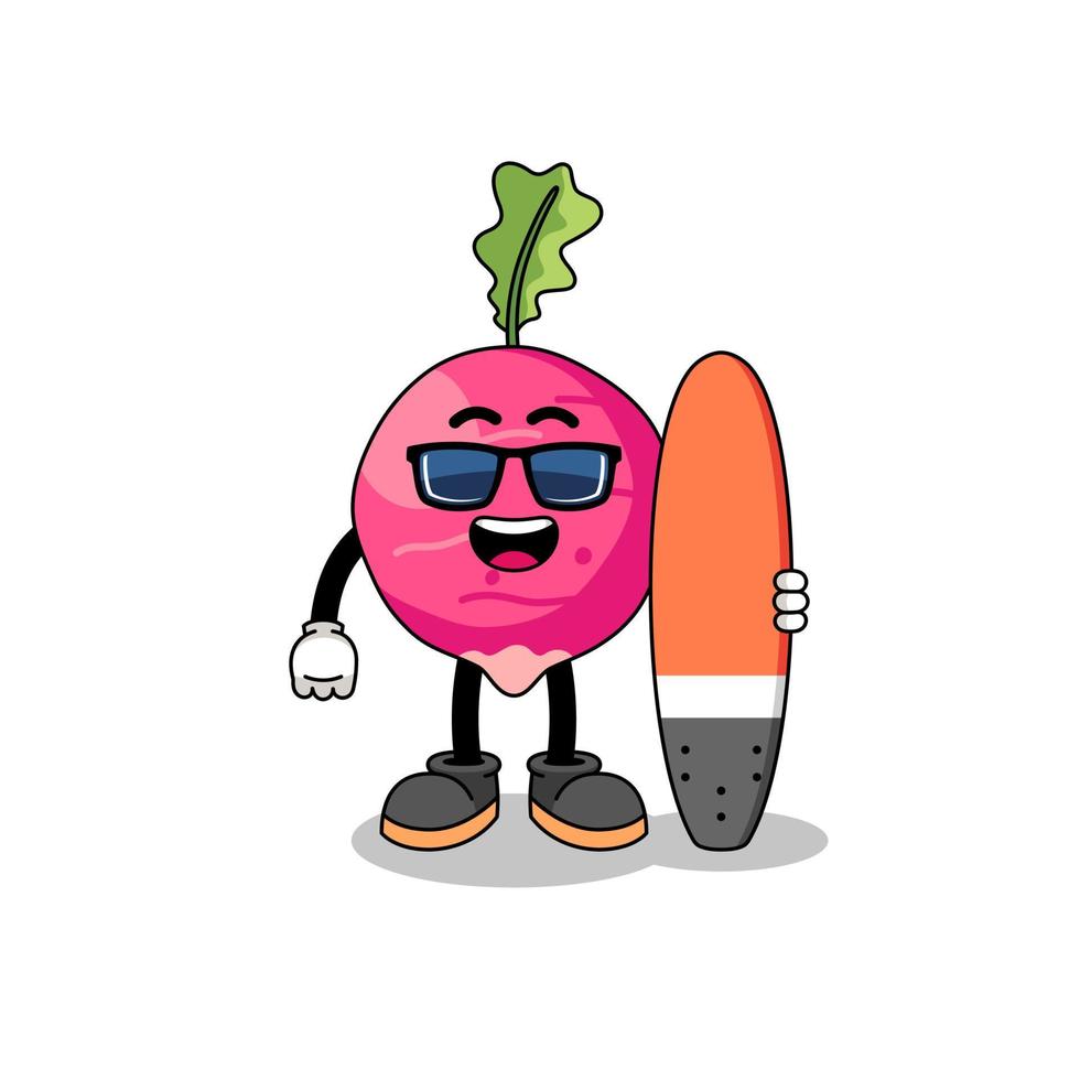 Mascot cartoon of radish as a surfer vector