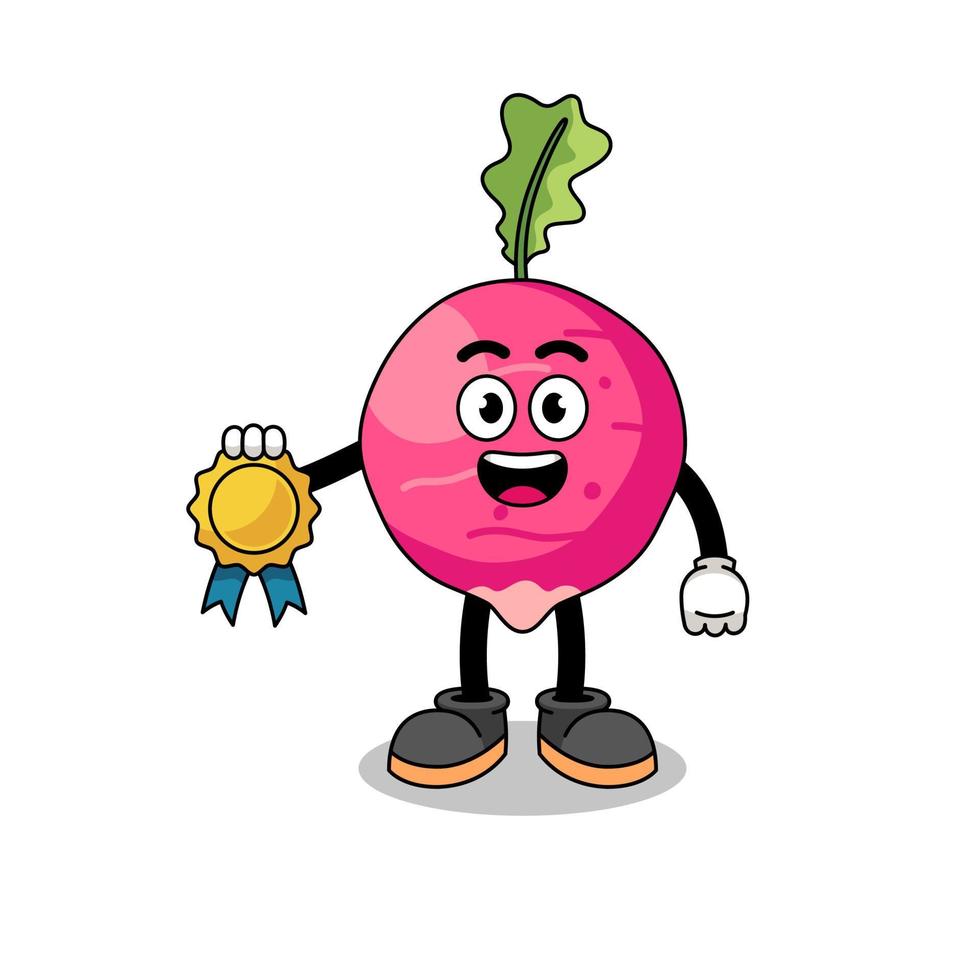 radish cartoon illustration with satisfaction guaranteed medal vector