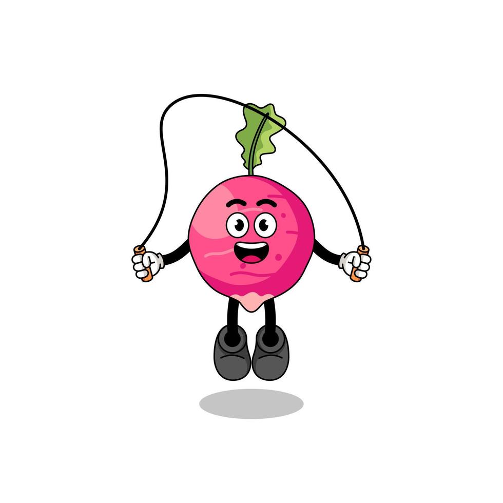 radish mascot cartoon is playing skipping rope vector