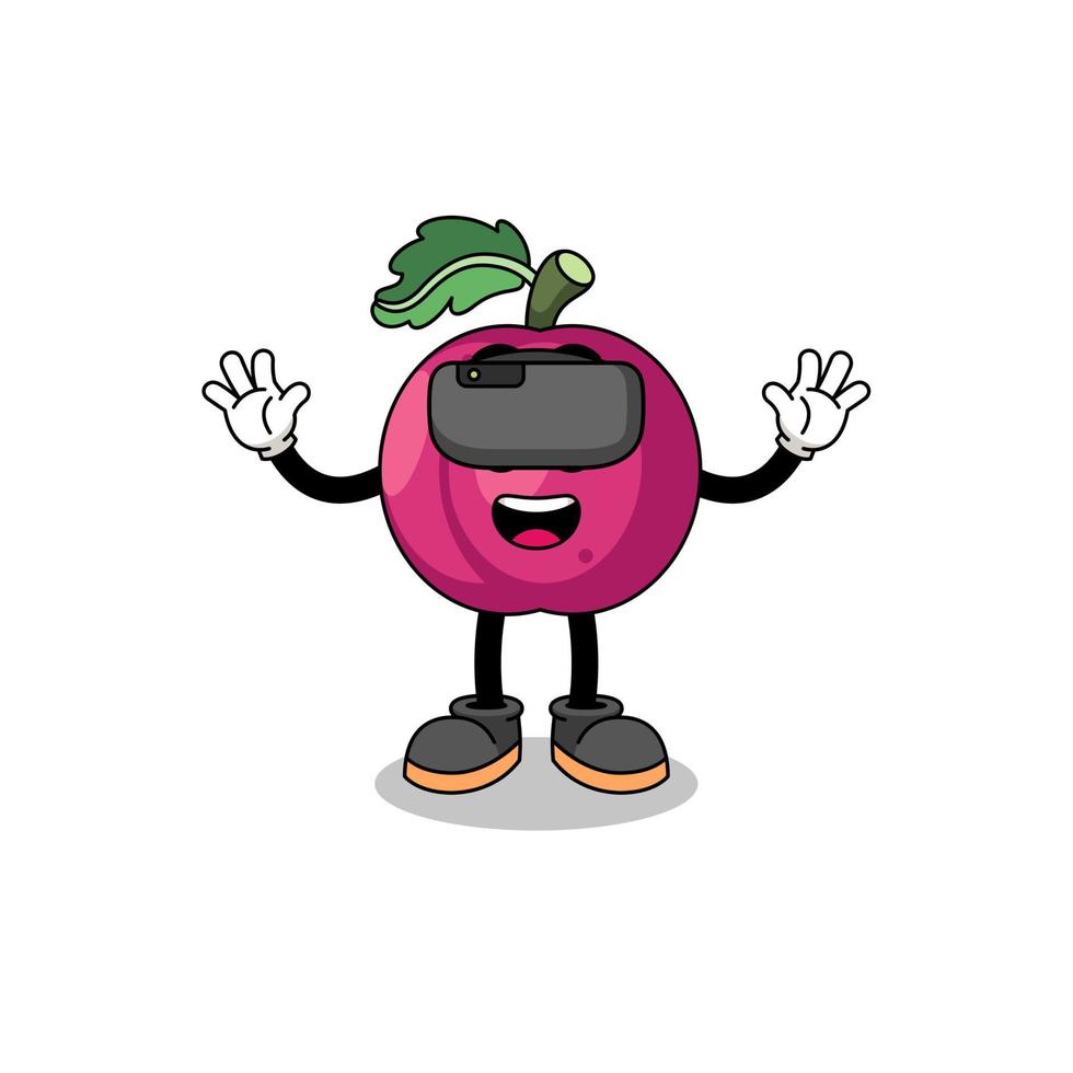 Illustration of plum fruit with a vr headset vector