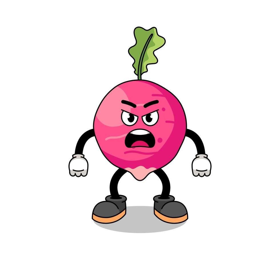 radish cartoon illustration with angry expression vector