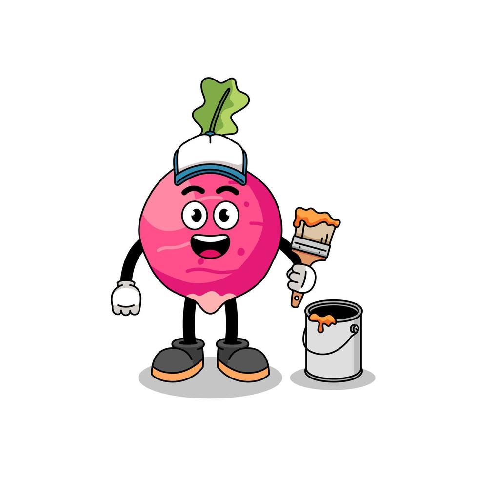 Character mascot of radish as a painter vector