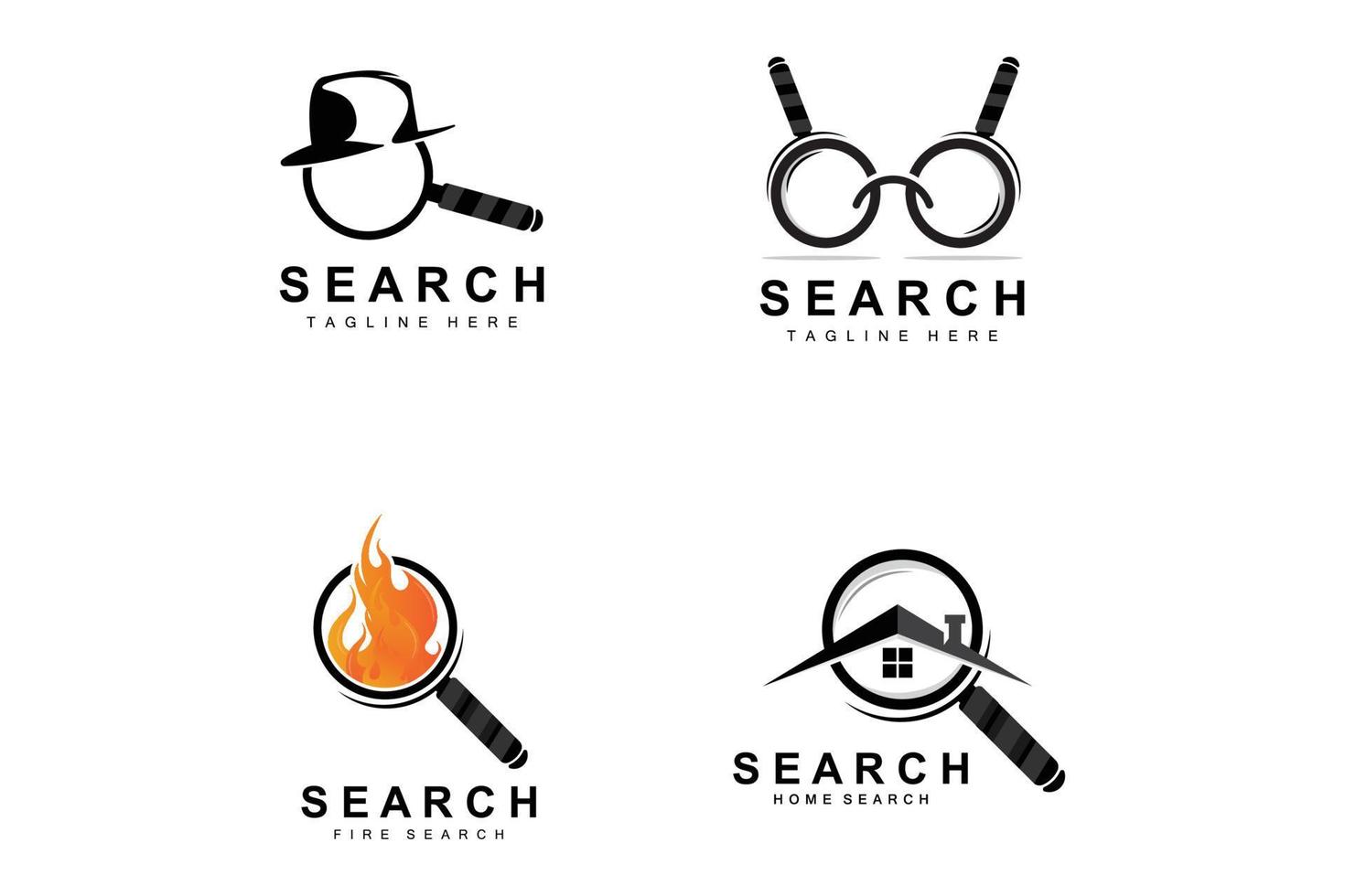 Search Logo Design, Detective Illustration, Home search, Glass Lens, Company Brand Vector