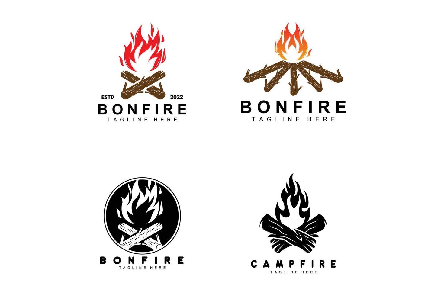 Campfire Logo Design, Camping Vector, Wood Fire And Forest Design vector