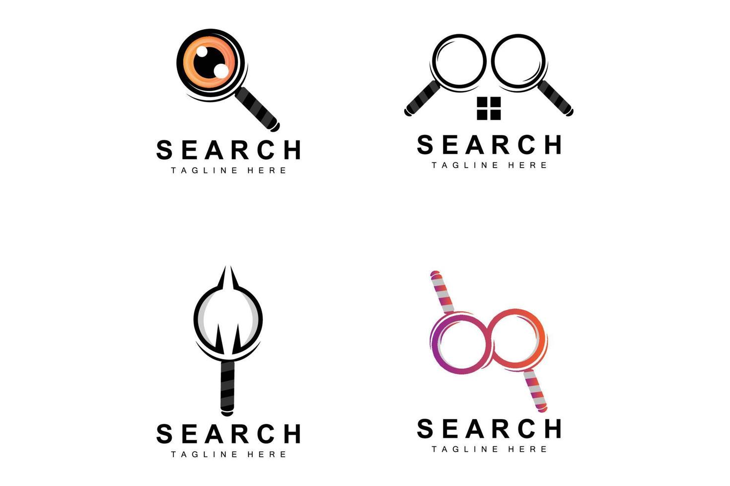 Search Logo Design, Detective Illustration, Home search, Glass Lens, Company Brand Vector