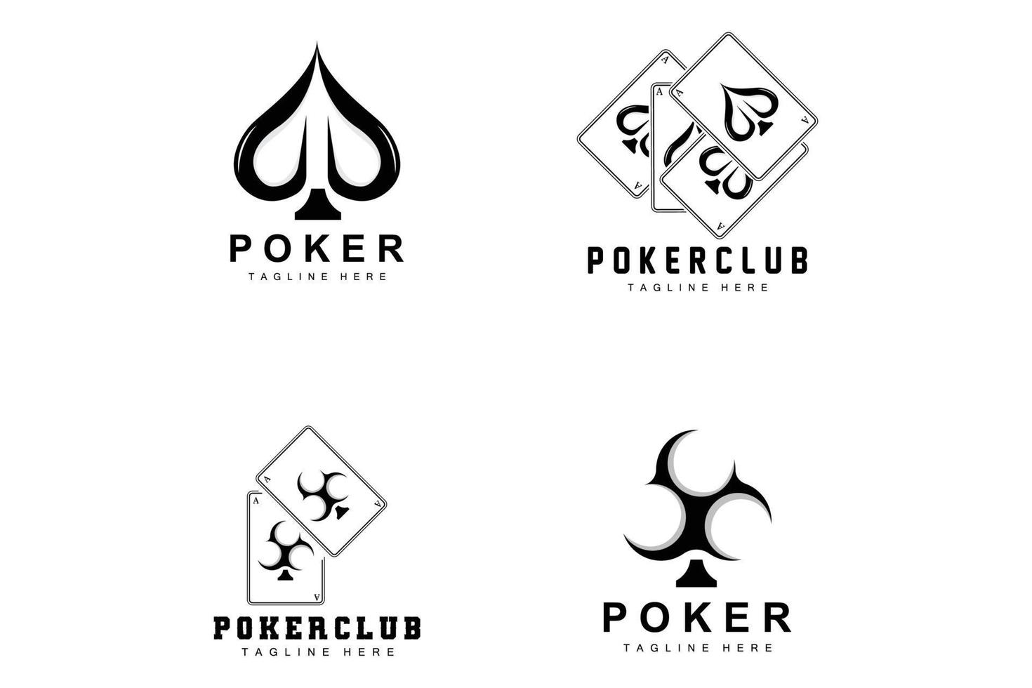 logotipo de la tarjeta del casino de póquer, icono de la tarjeta de diamantes, corazones, picas, as. diseño del club de póquer del juego de apuestas vector