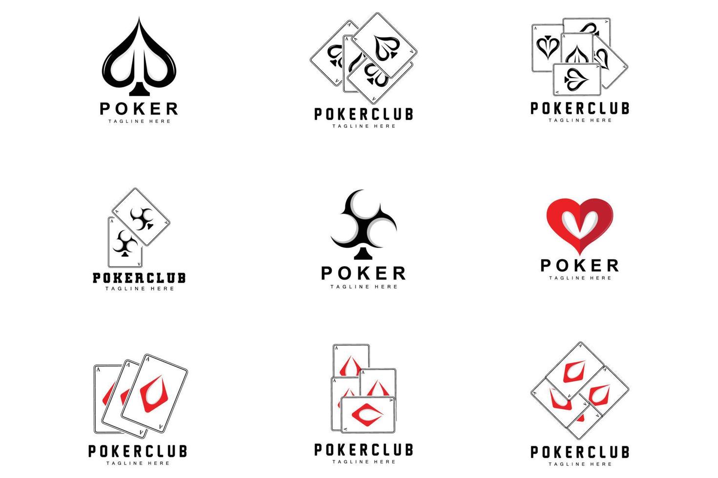 logotipo de la tarjeta del casino de póquer, icono de la tarjeta de diamantes, corazones, picas, as. diseño del club de póquer del juego de apuestas vector