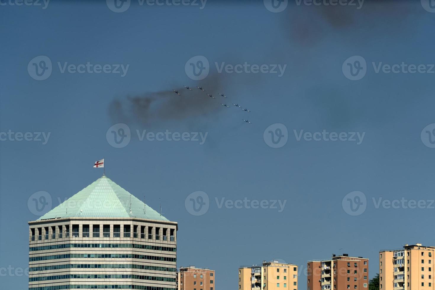 Frecce Tricolori Italy acrobatic flight team over Genoa Lighthouse photo