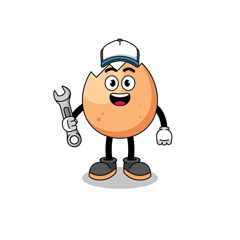 cracked egg illustration cartoon as a mechanic vector