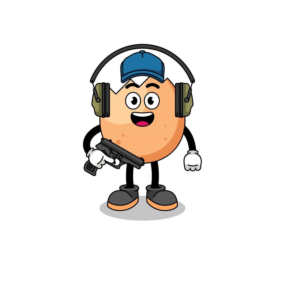 Character mascot of cracked egg doing shooting range vector