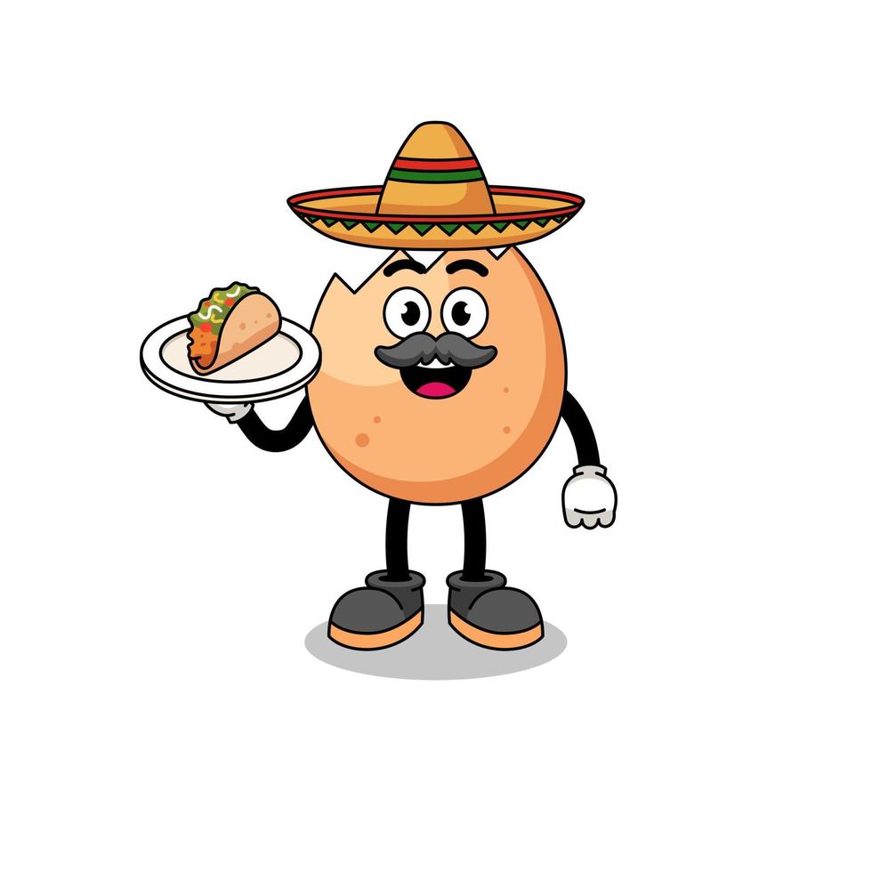 personaje dibujos animados de agrietado huevo como un mexicano cocinero vector