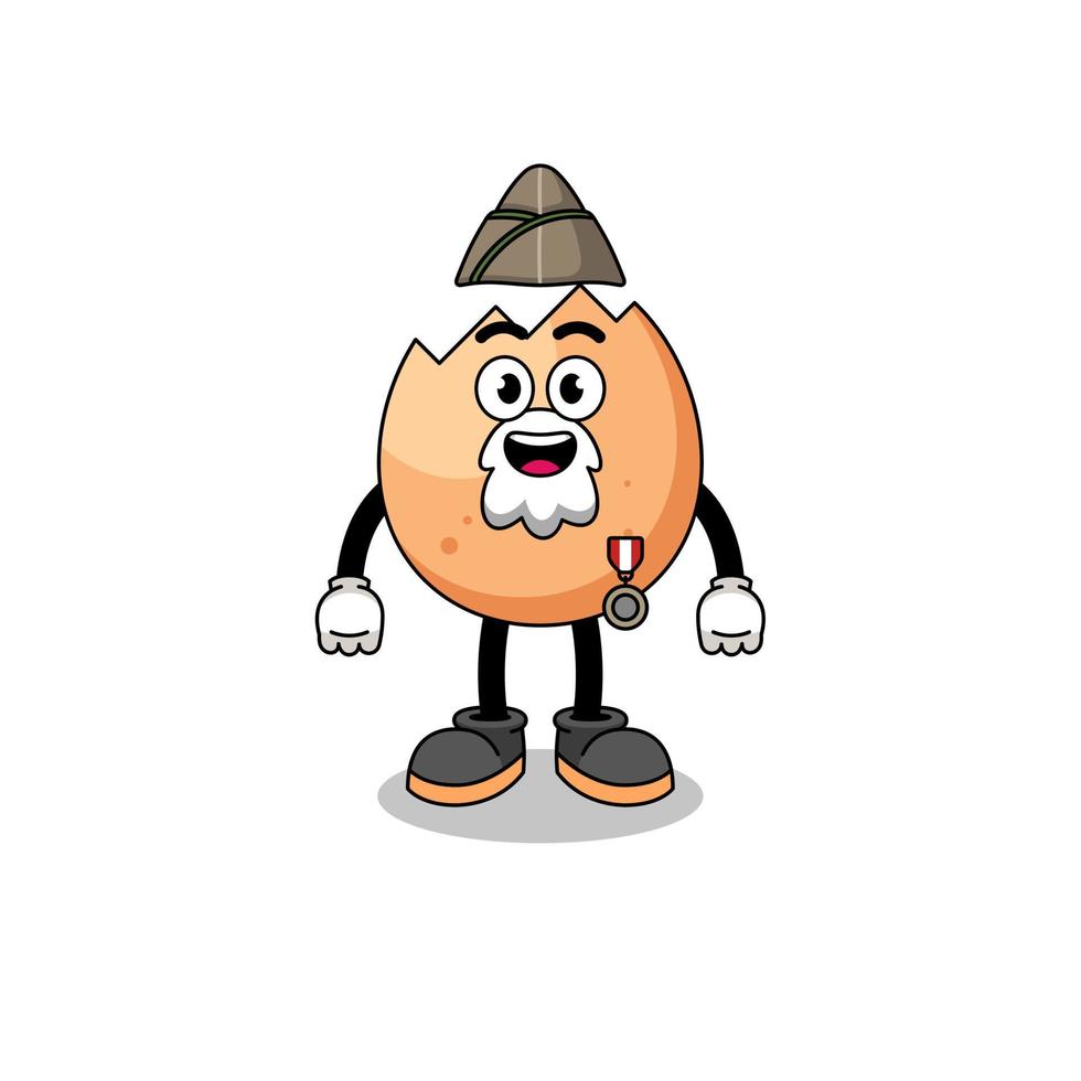 Character cartoon of cracked egg as a veteran vector