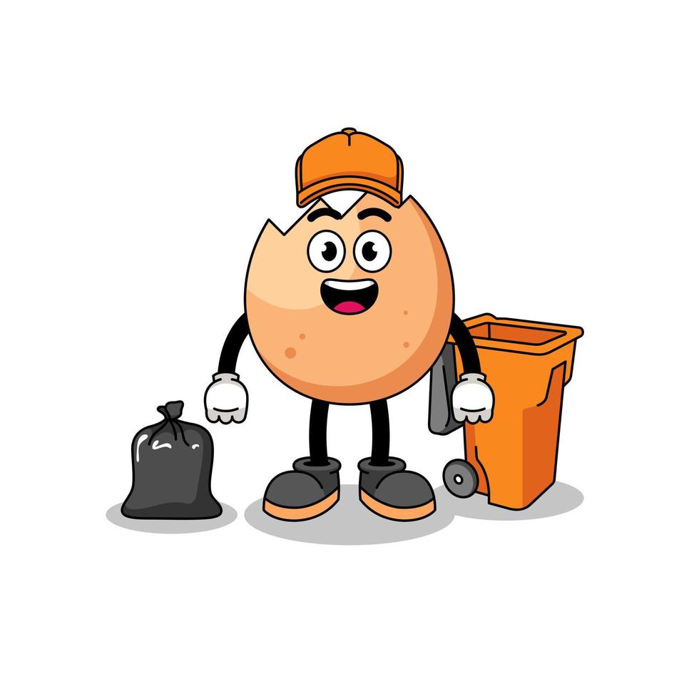 Illustration of cracked egg cartoon as a garbage collector vector