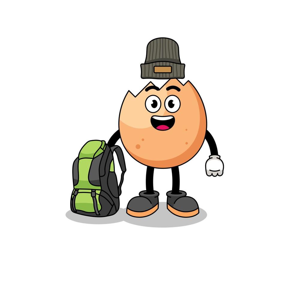 Illustration of cracked egg mascot as a hiker vector