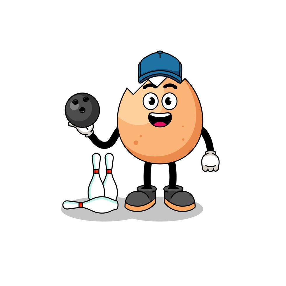 Mascot of cracked egg as a bowling player vector