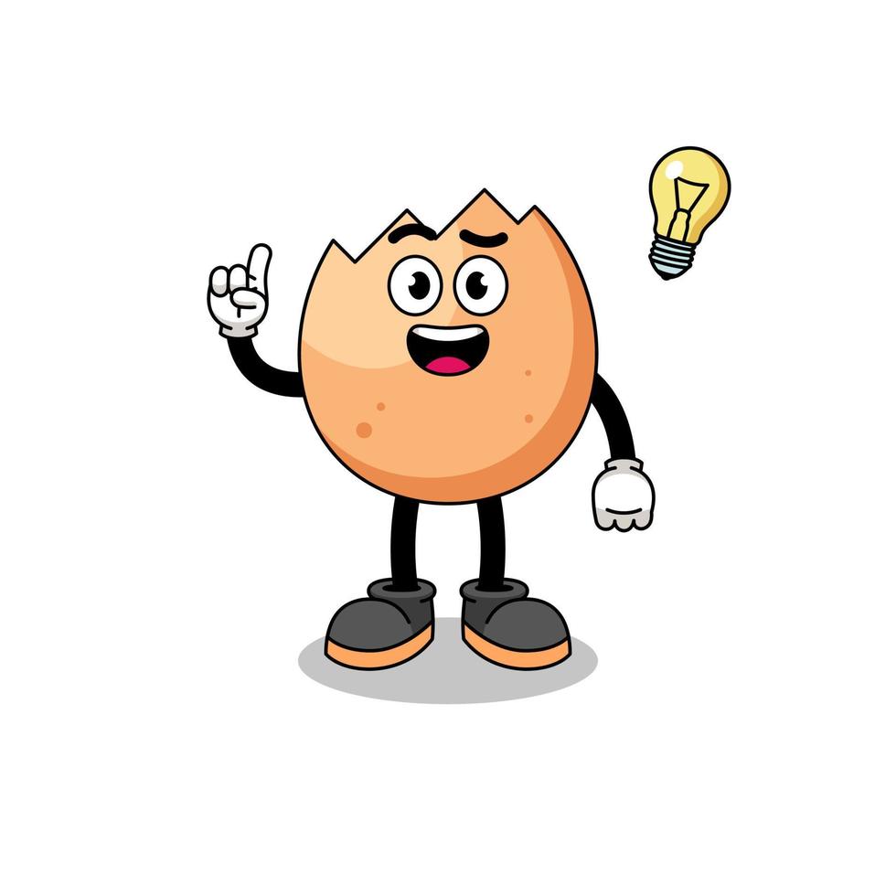 cracked egg cartoon with get an idea pose vector