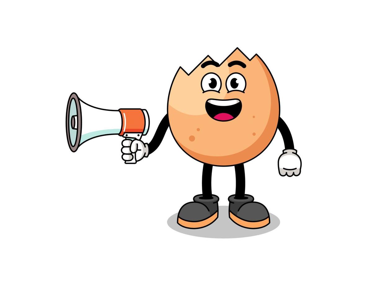 cracked egg cartoon illustration holding megaphone vector