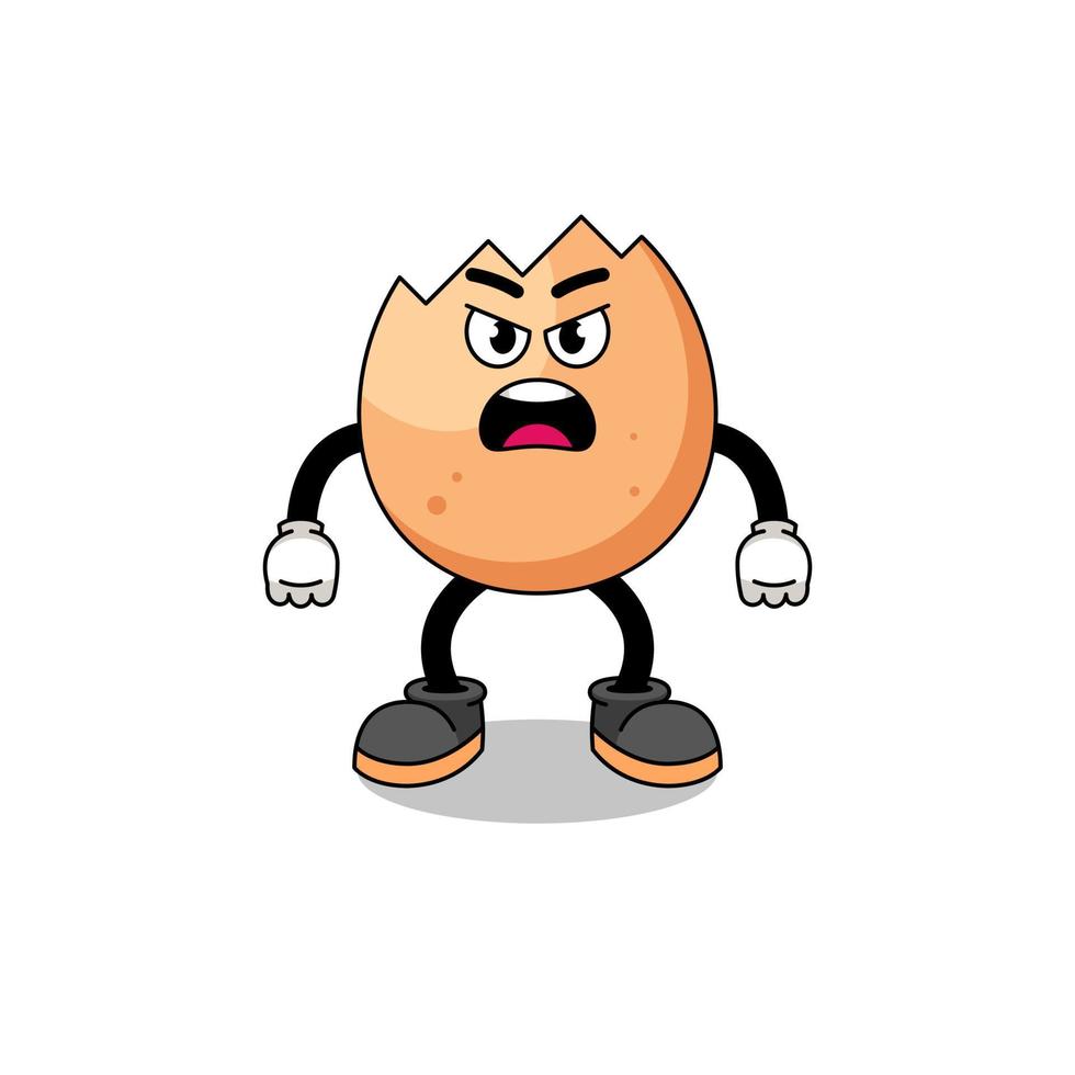 cracked egg cartoon illustration with angry expression vector