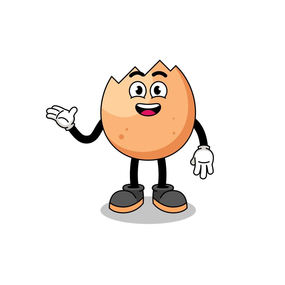 cracked egg cartoon with welcome pose vector
