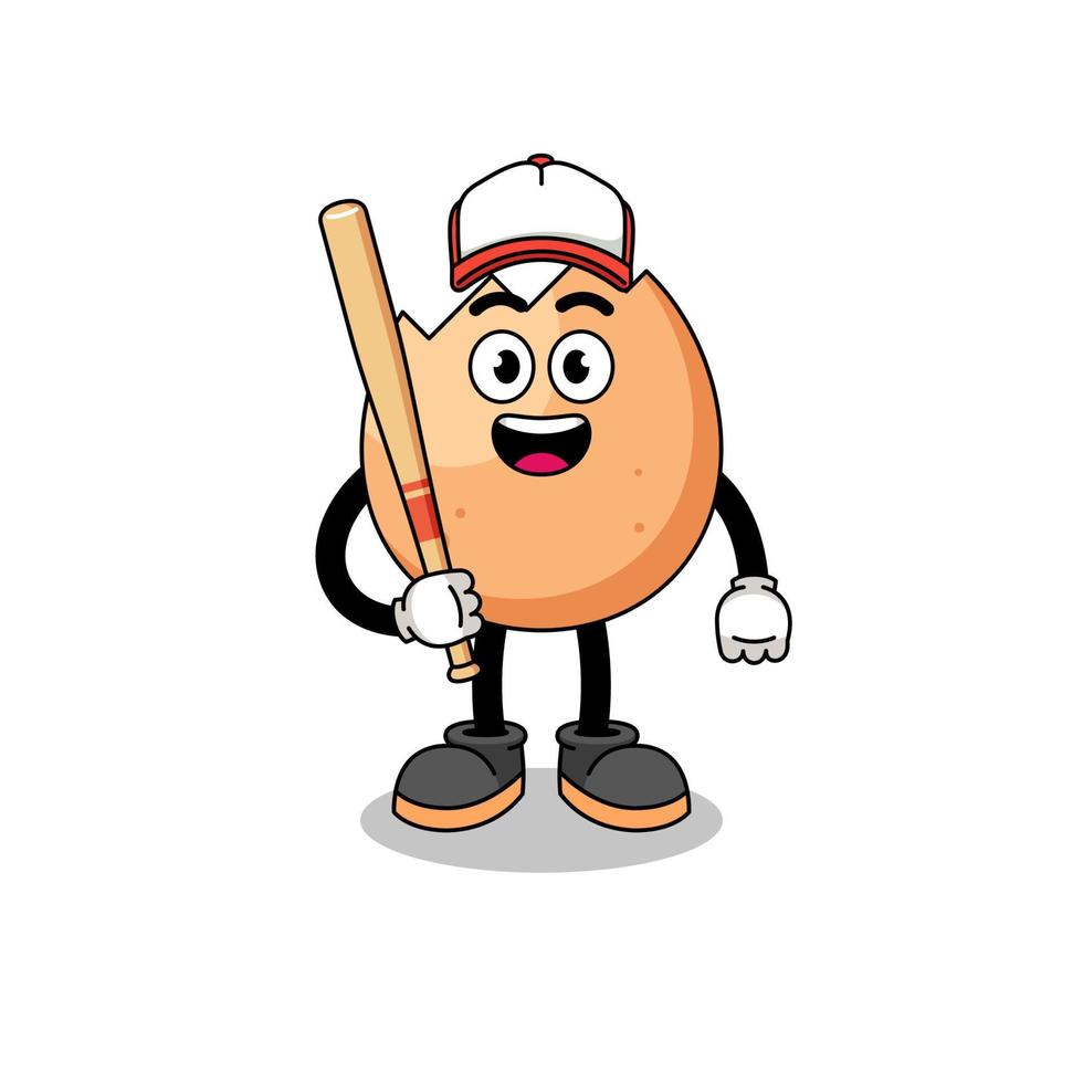 cracked egg mascot cartoon as a baseball player vector