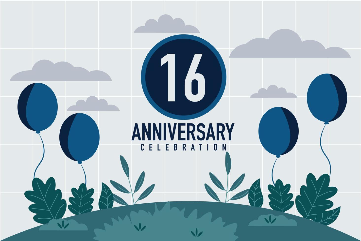 Vector 16 years anniversary invitation card. anniversary celebration modern design illustration template.
