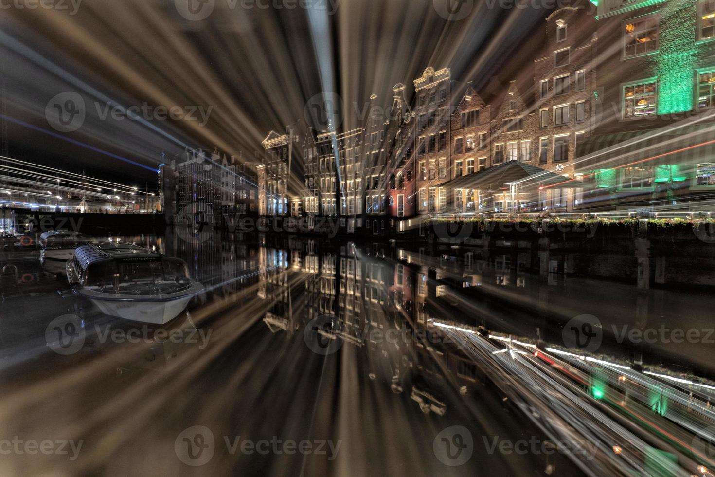 amsterdam canal at night view in camera manual warp effect photo