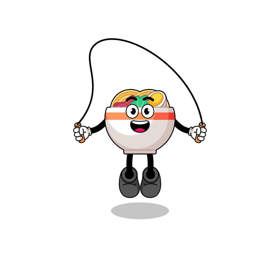 noodle bowl mascot cartoon is playing skipping rope vector