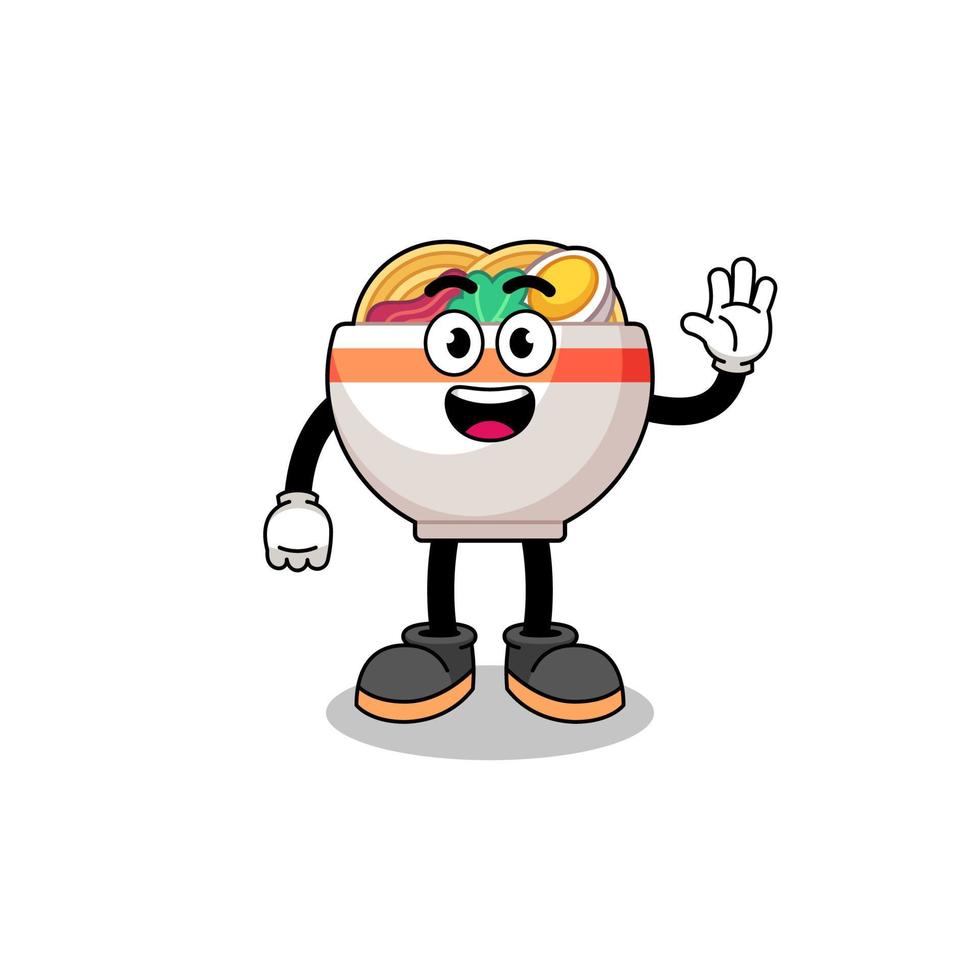 noodle bowl cartoon doing wave hand gesture vector