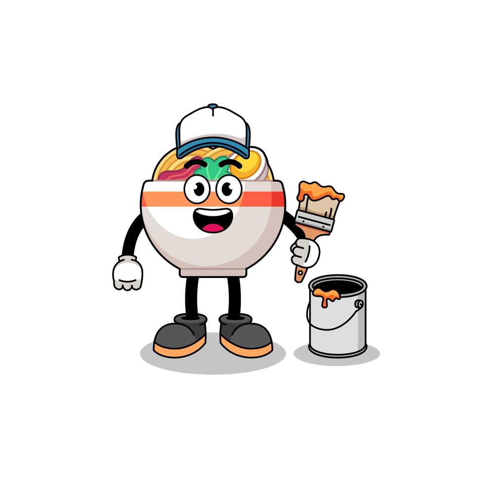 Character mascot of noodle bowl as a painter vector