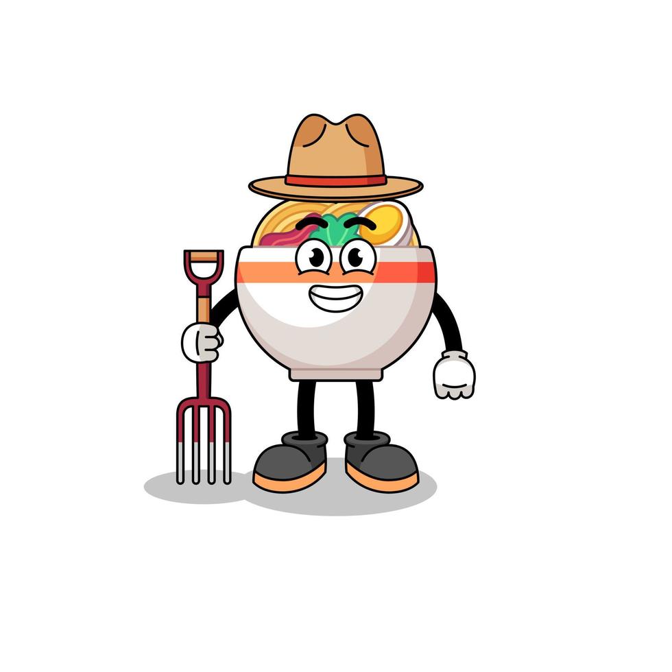 Cartoon mascot of noodle bowl farmer vector