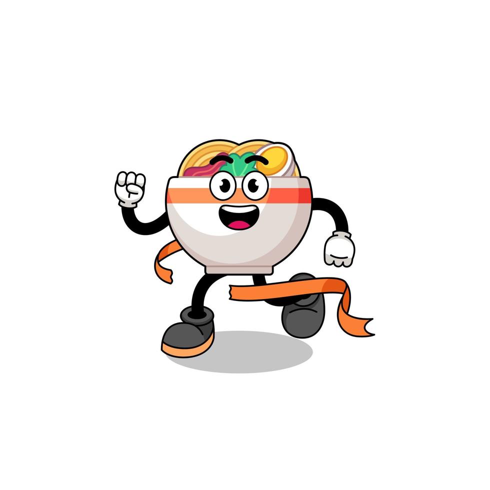 Mascot cartoon of noodle bowl running on finish line vector