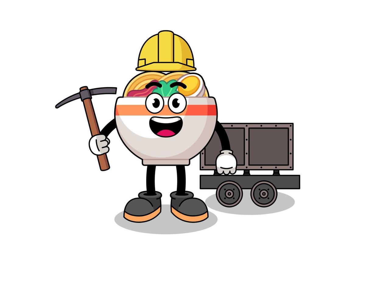 Mascot Illustration of noodle bowl miner vector