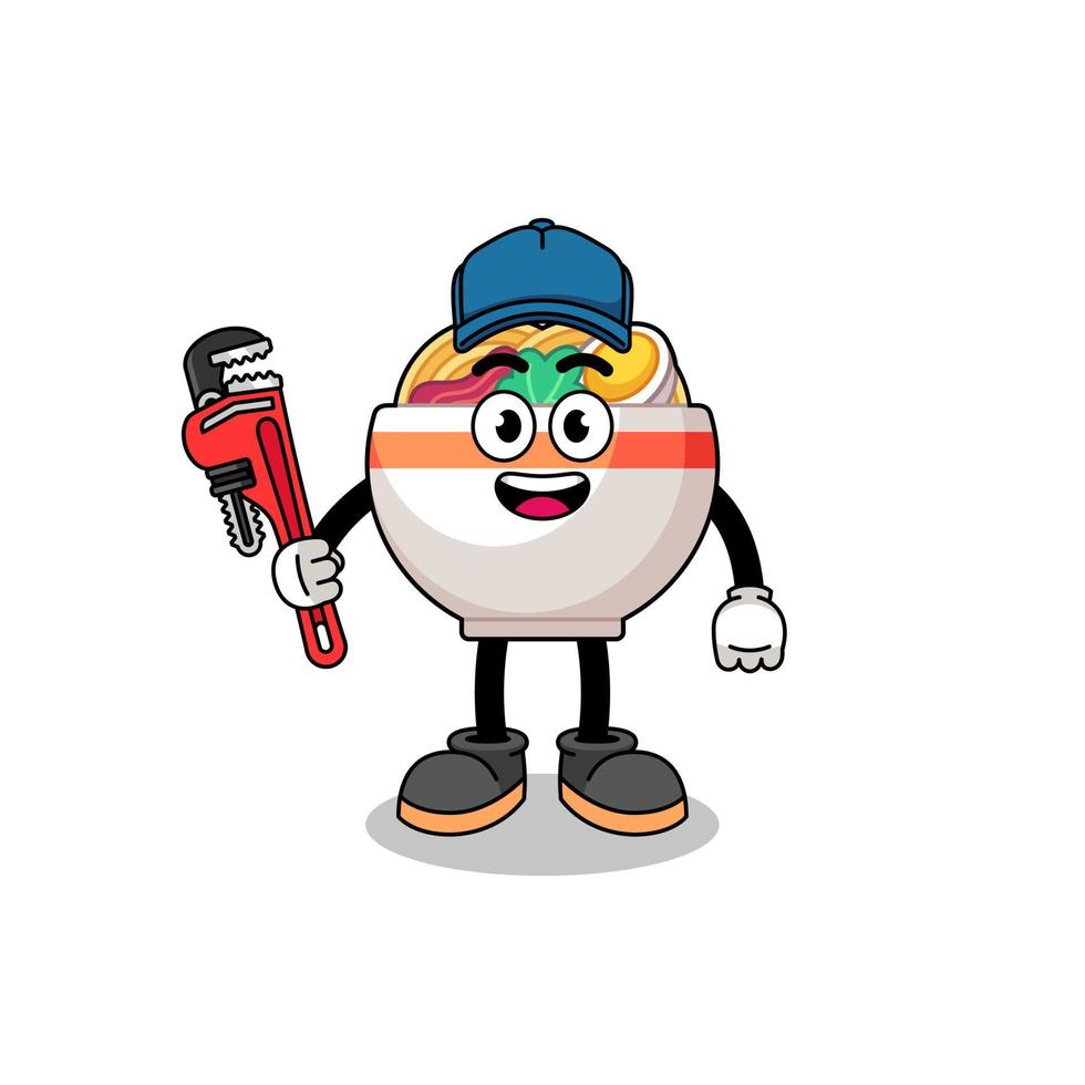 noodle bowl illustration cartoon as a plumber vector