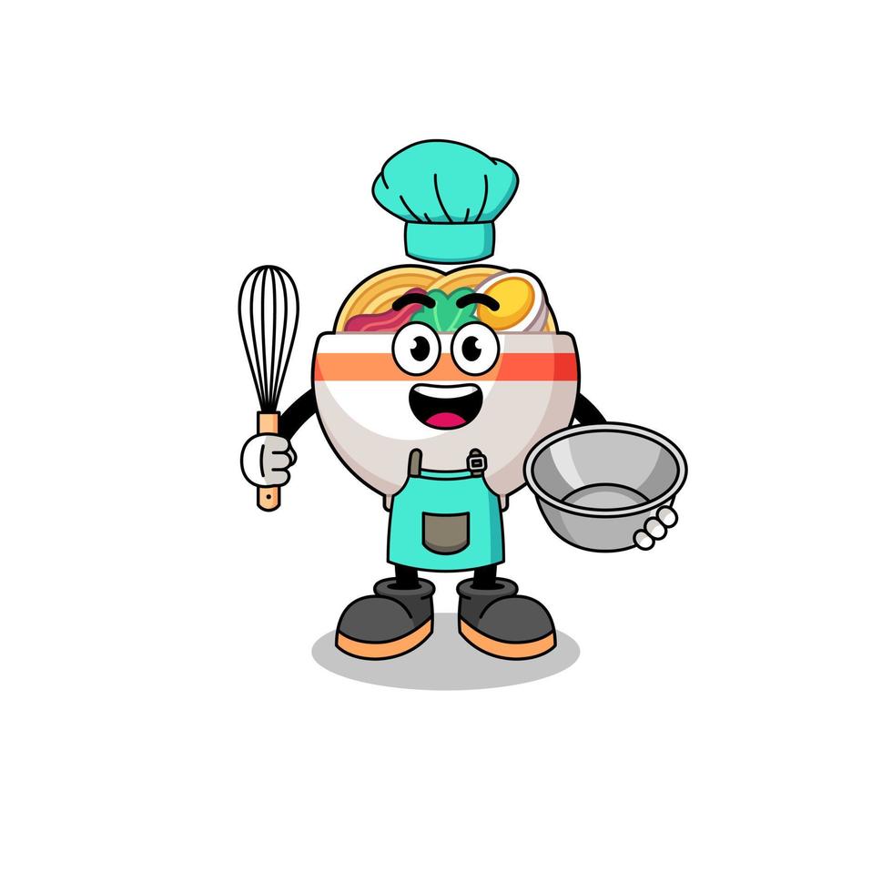 Illustration of noodle bowl as a bakery chef vector