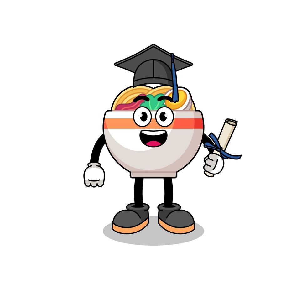 noodle bowl mascot with graduation pose vector