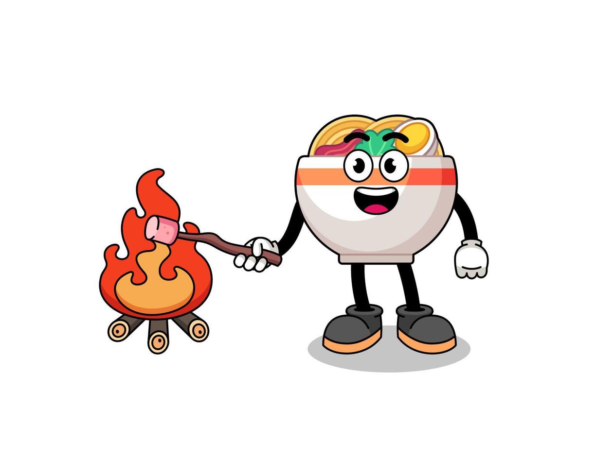 Illustration of noodle bowl burning a marshmallow vector