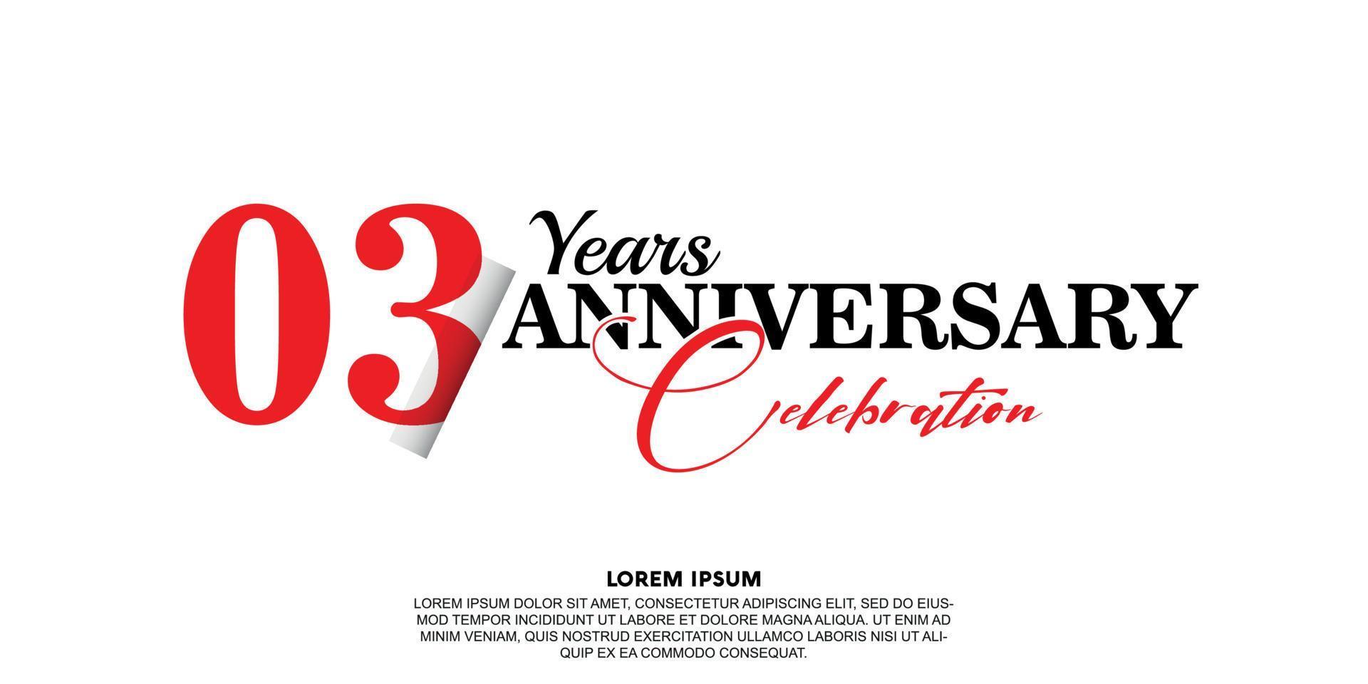 03 year anniversary celebration logo vector design with red and black color on white background abstract