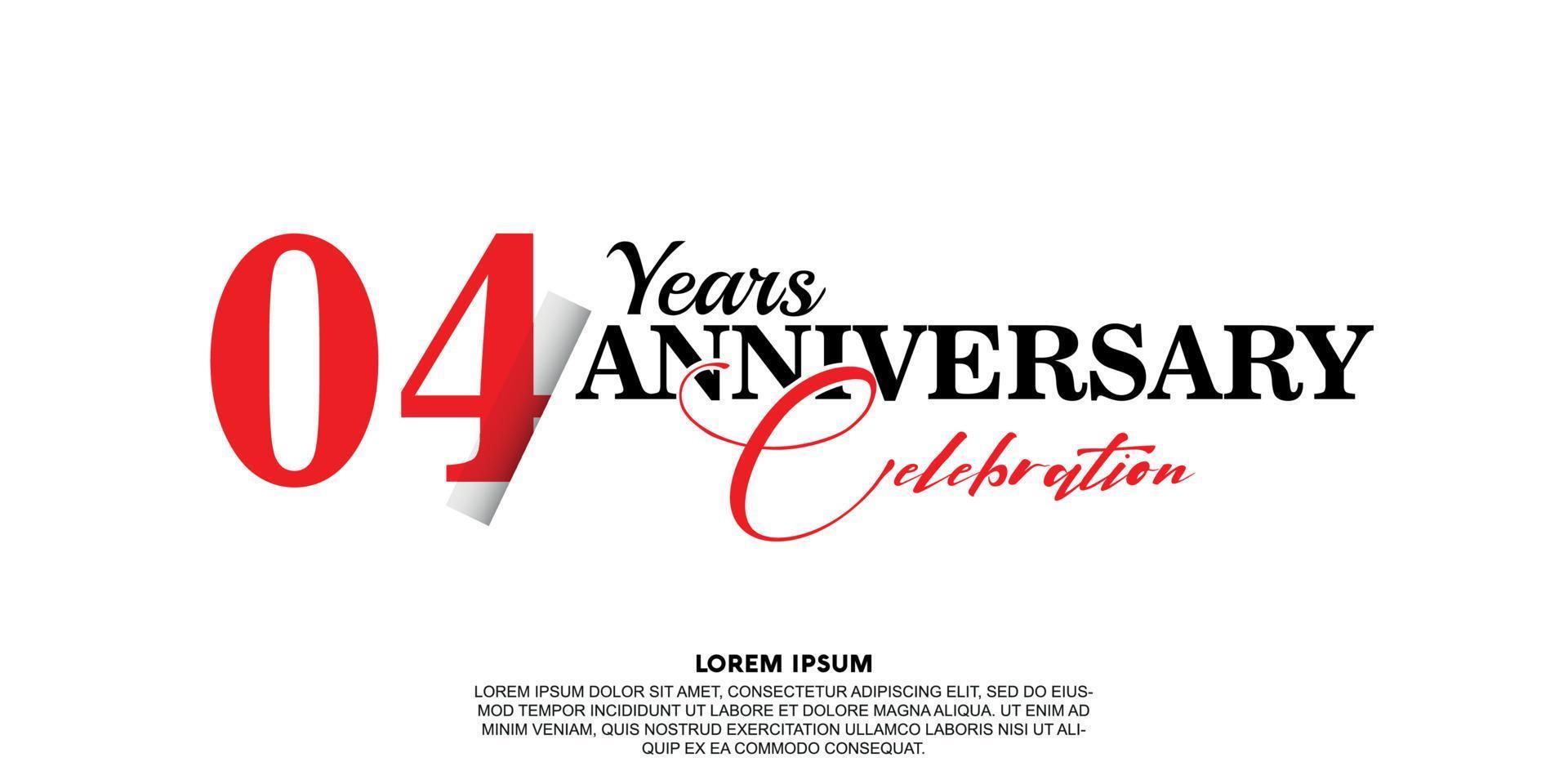04 year anniversary celebration logo vector design with red and black color on white background abstract