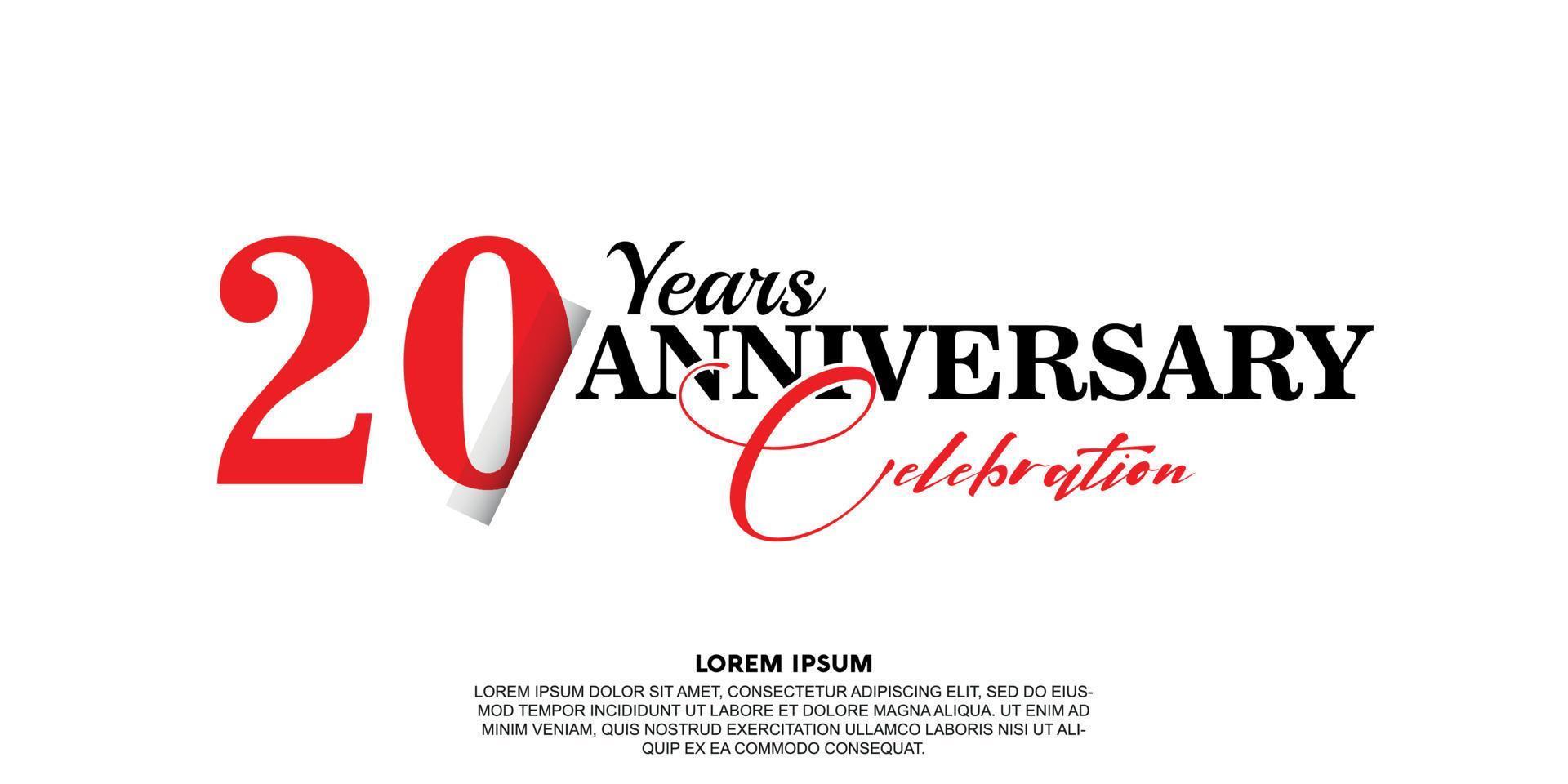 20 year anniversary celebration logo vector design with red and black color on white background abstract