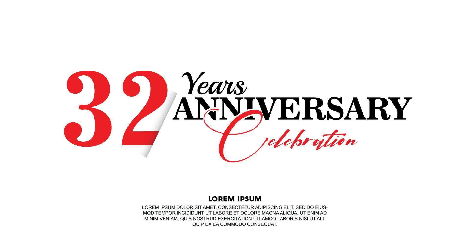 32 year anniversary celebration logo vector design with red and black color on white background abstract