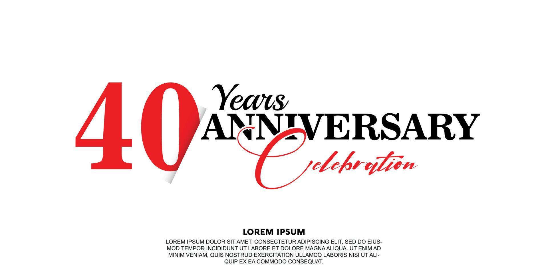 40 year anniversary celebration logo vector design with red and black color on white background abstract