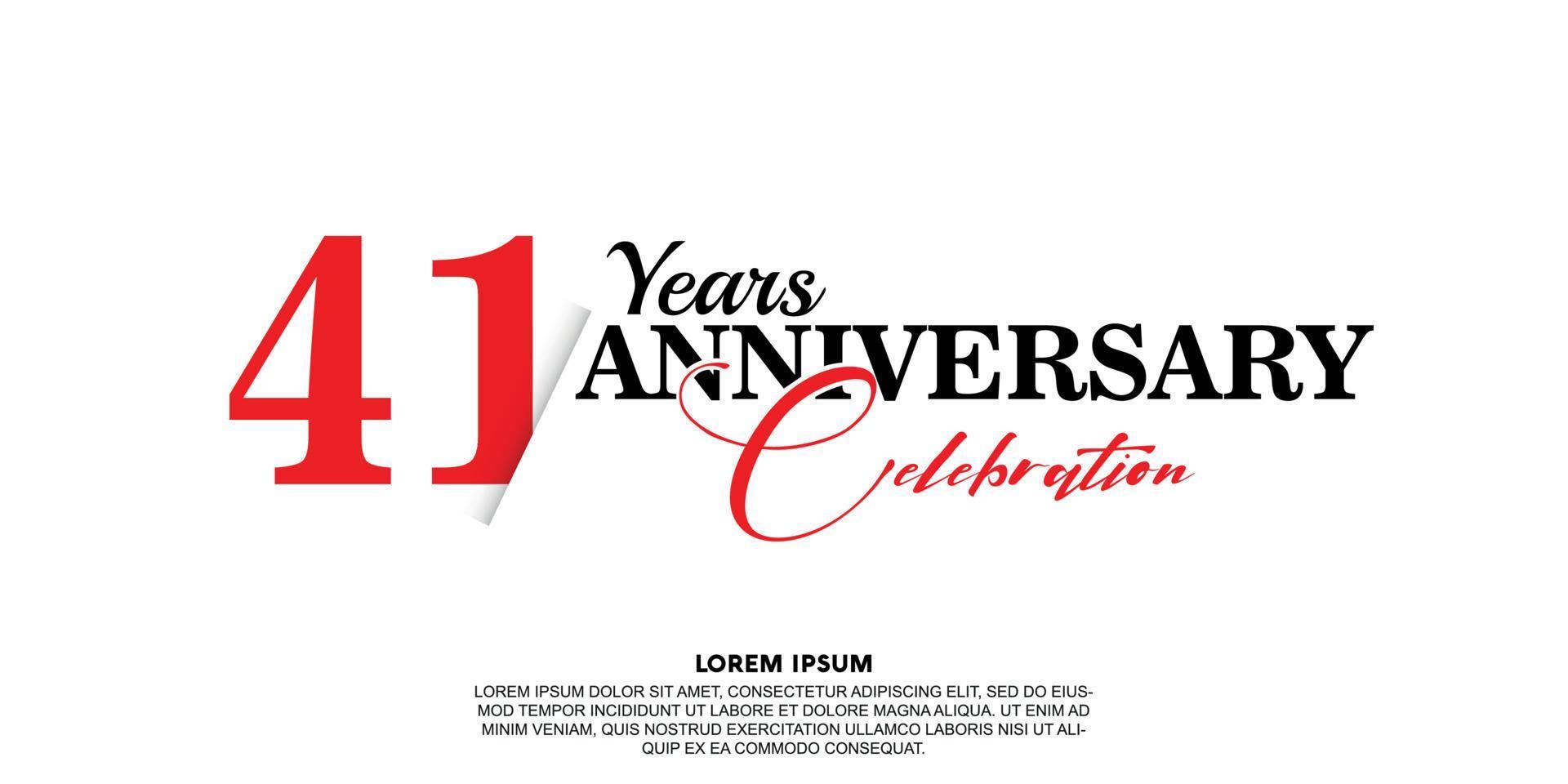 41 year anniversary celebration logo vector design with red and black color on white background abstract