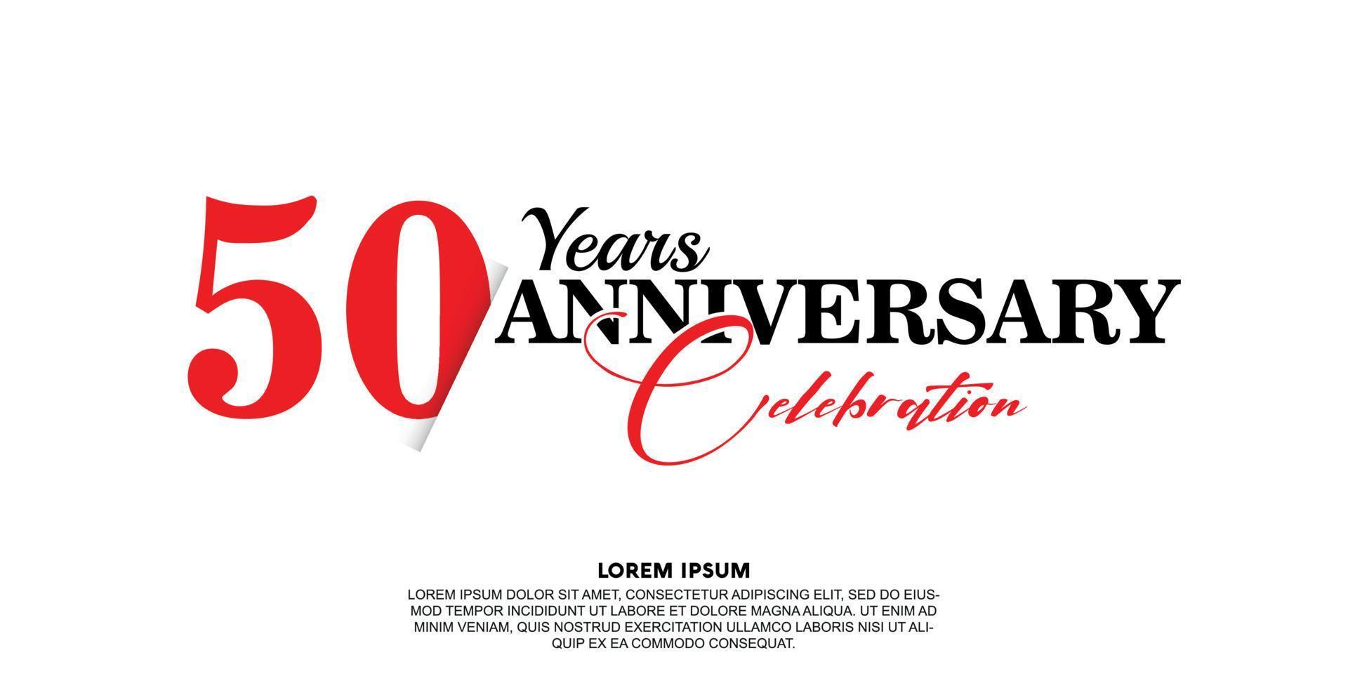 50 year anniversary celebration logo vector design with red and black color on white background abstract