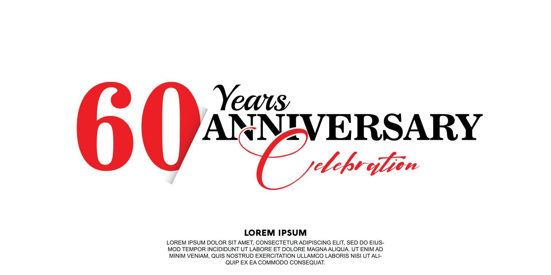 60 year anniversary celebration logo vector design with red and black color on white background abstract