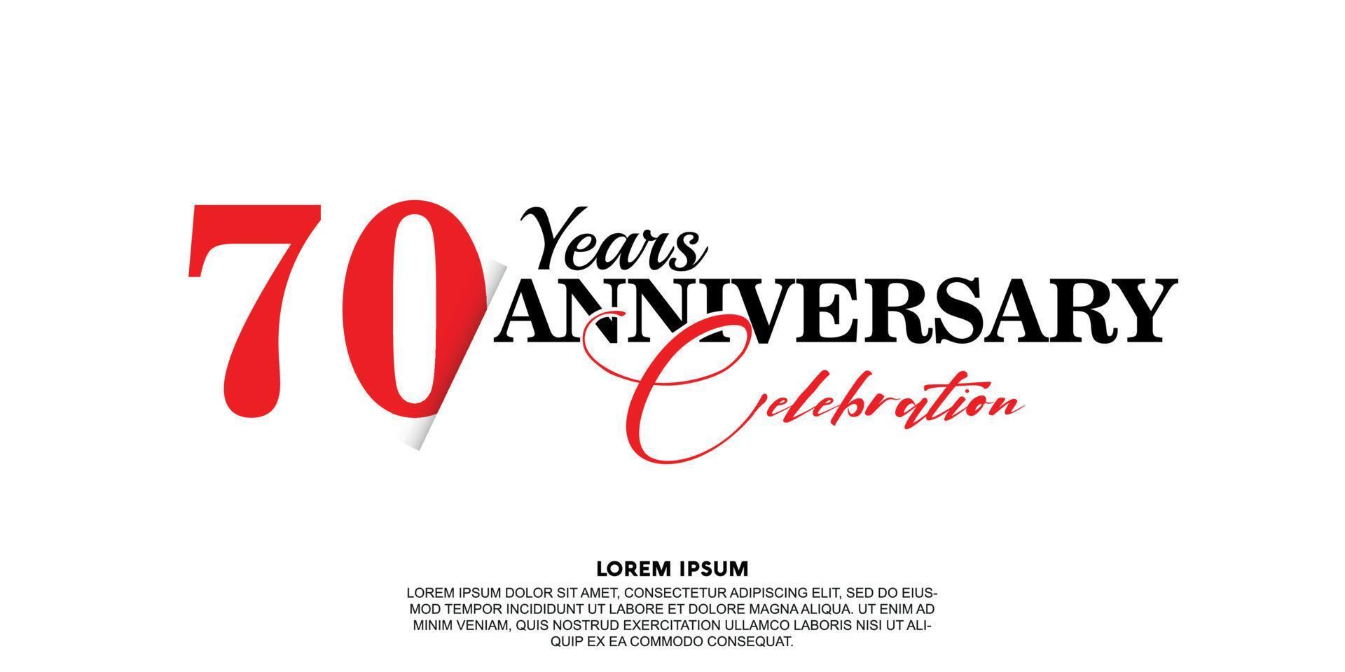 70 year anniversary celebration logo vector design with red and black color on white background abstract