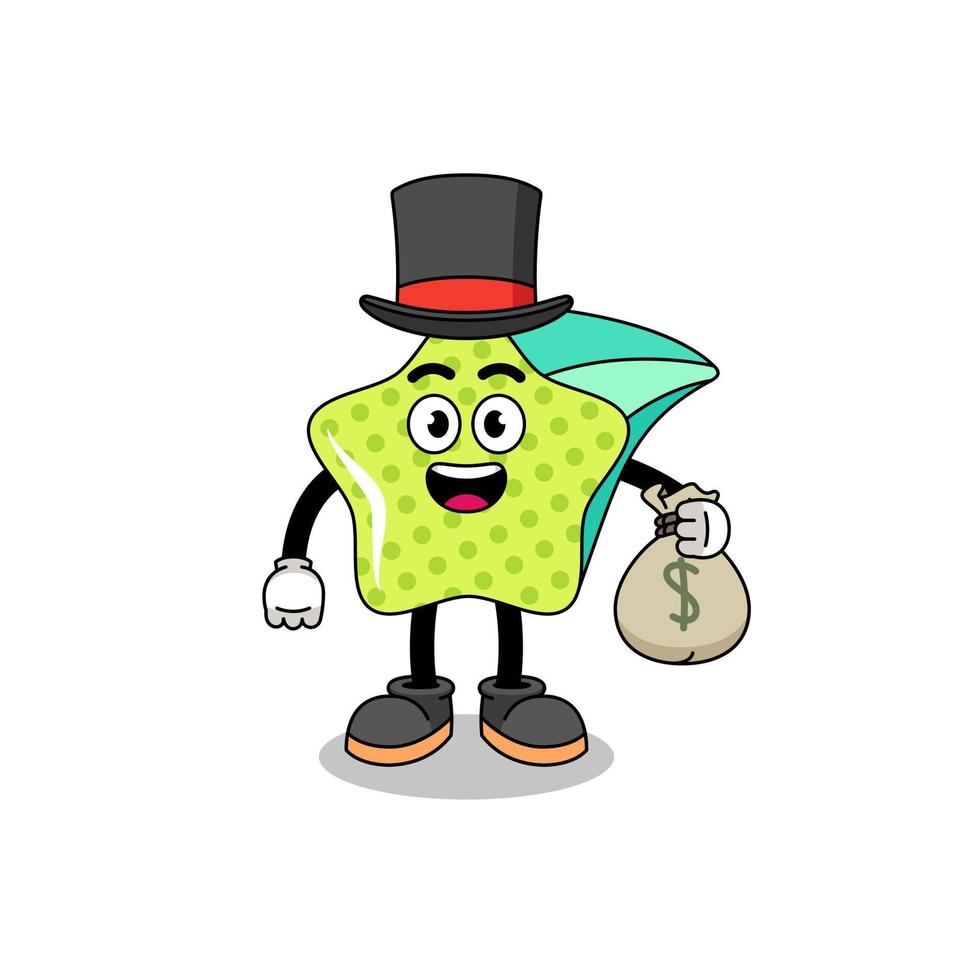 shooting star mascot illustration rich man holding a money sack vector