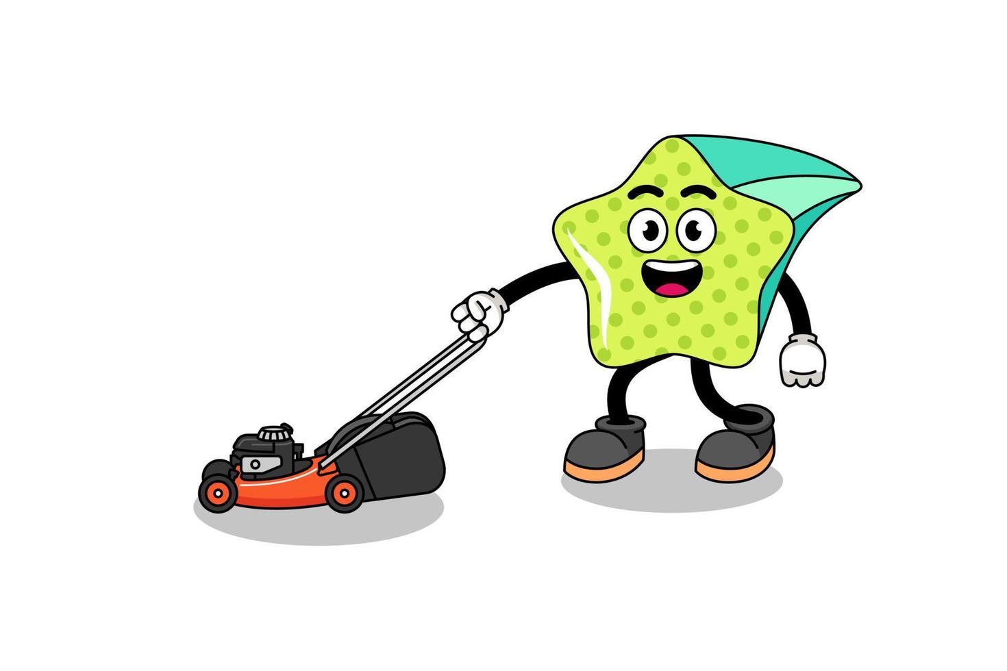 shooting star illustration cartoon holding lawn mower vector