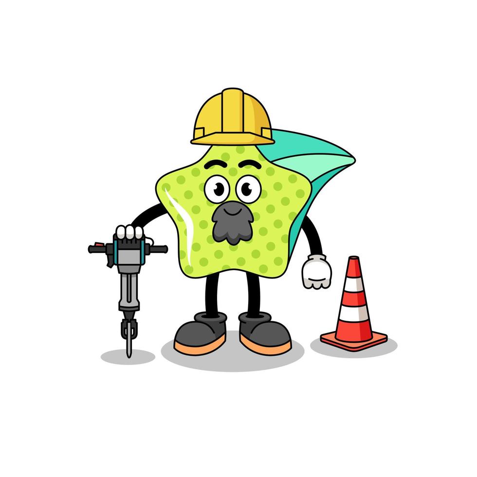 personaje dibujos animados de disparo estrella trabajando en la carretera construcción vector