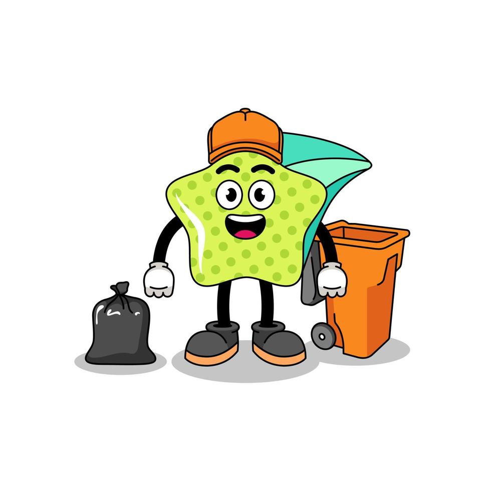 Illustration of shooting star cartoon as a garbage collector vector